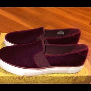 Maroon velvet slip ons (brand new never worn)